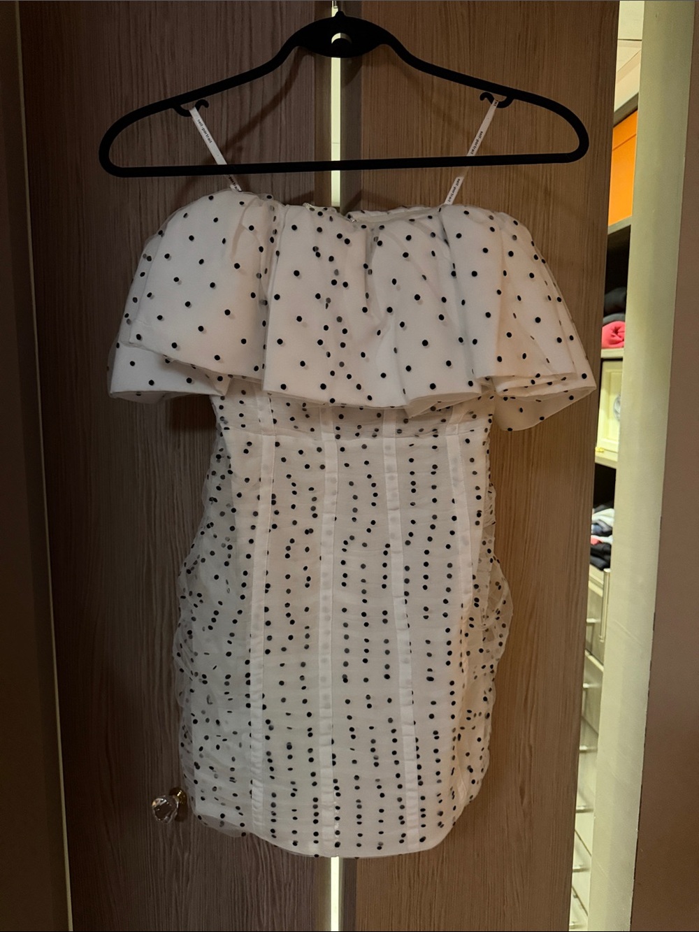 Self-Portrait White Strapless Polka Dot Ruffle Dress